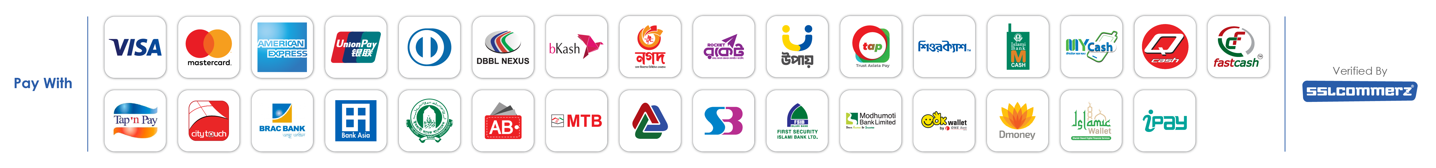 SSL Commerz Payment Methods - Visa, Mastercard, American Express, bKash, Nagad, Rocket, and more
